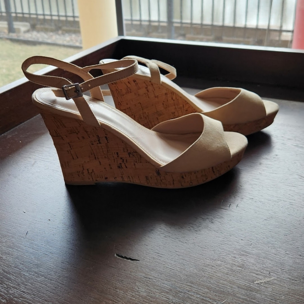 Charles David Tan Wedge Sandals with Cork Heel